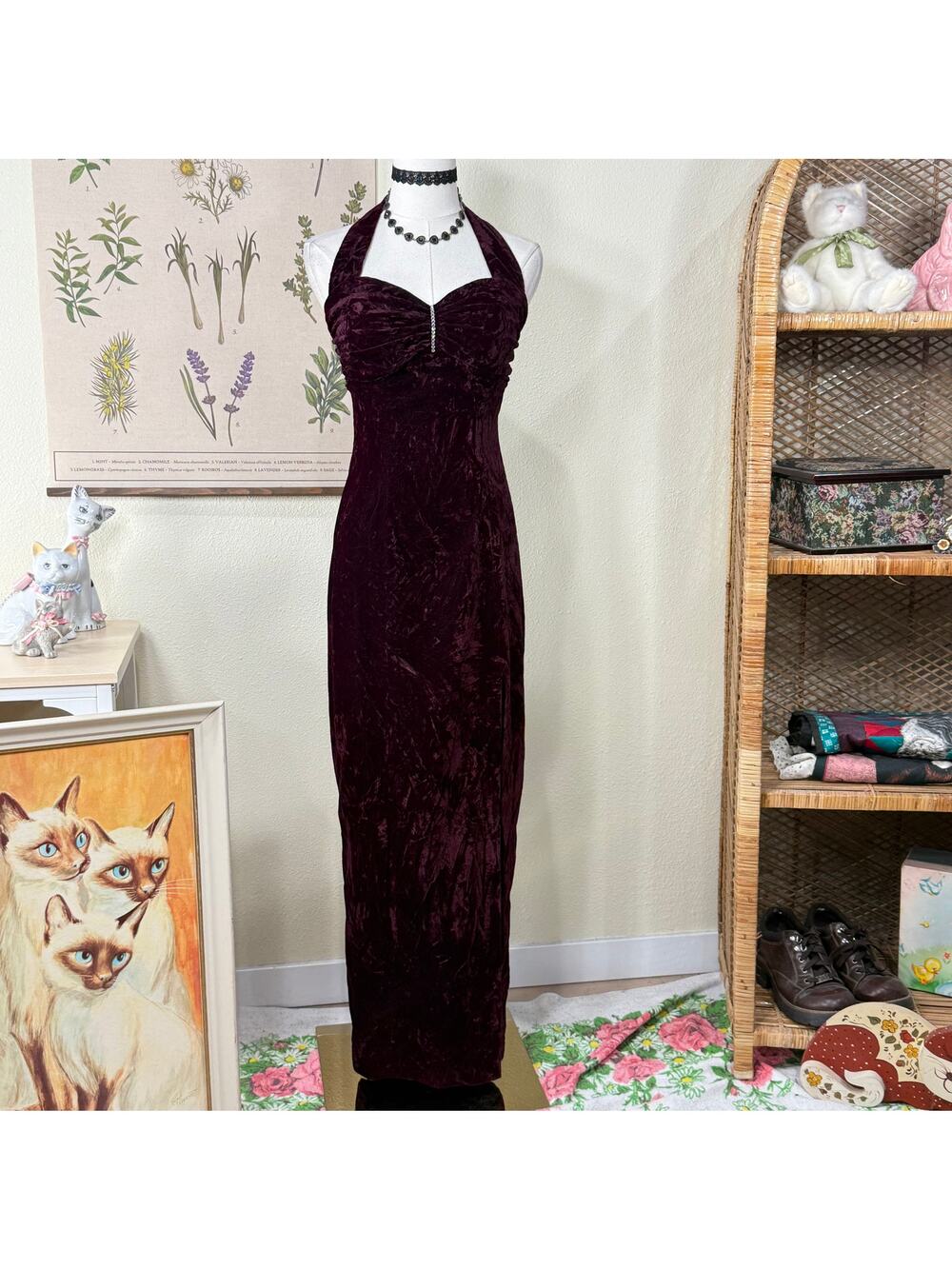 Vintage Velvet Halter Formal Dress Whimsigoth Romantic Goth Vampire Sexy Prom XS
